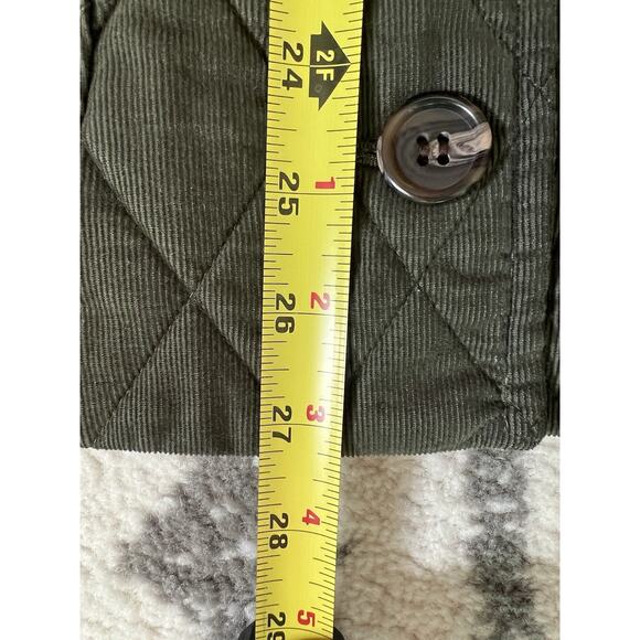 TALBOTS Moss Green Quilted Corduroy Plaid Cuffs Button Front Coat - Picture 11 of 12